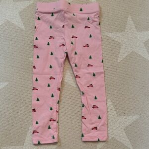 Pink Kids Leggings with Car and Tree Print